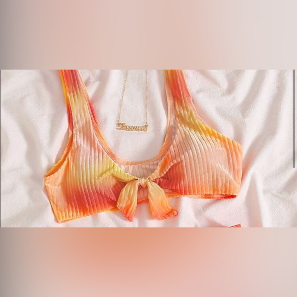 SHEIN Velvet Ombré Bikini Top Twist Tie Front Tie Dye Sunset Sunrise Medium